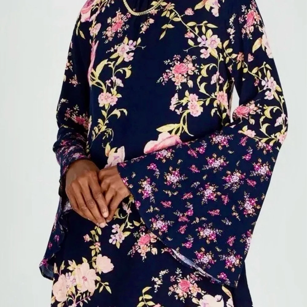 New Free People Tate Navy and Pink Floral Mini Dress